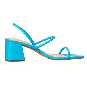 Marc Fisher Galvin Dress Sandals Size 8.5 Block Heel Blue Strappy Faux Leather